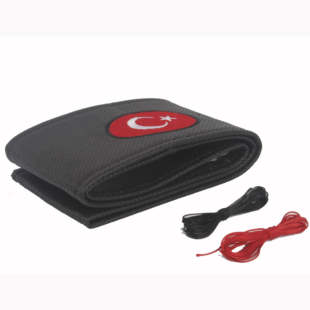 Dikmeli Deri Direksiyon Kılıfı Nakışlı Model Türk Bayrağı