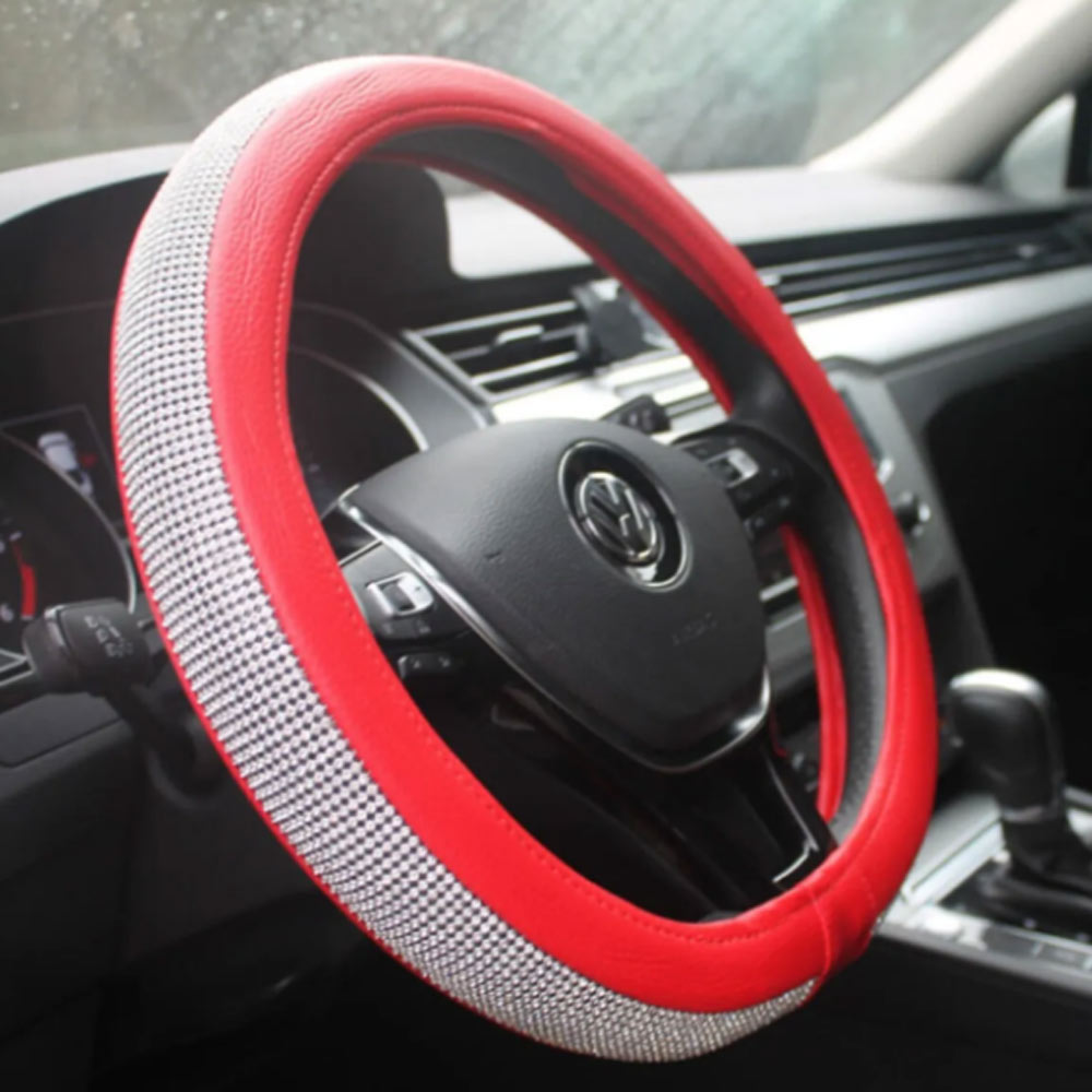 Kadın Sürücülere Özel Pırlanta Kırmızı Renk Geçmeli Direksiyon Kılıfı
