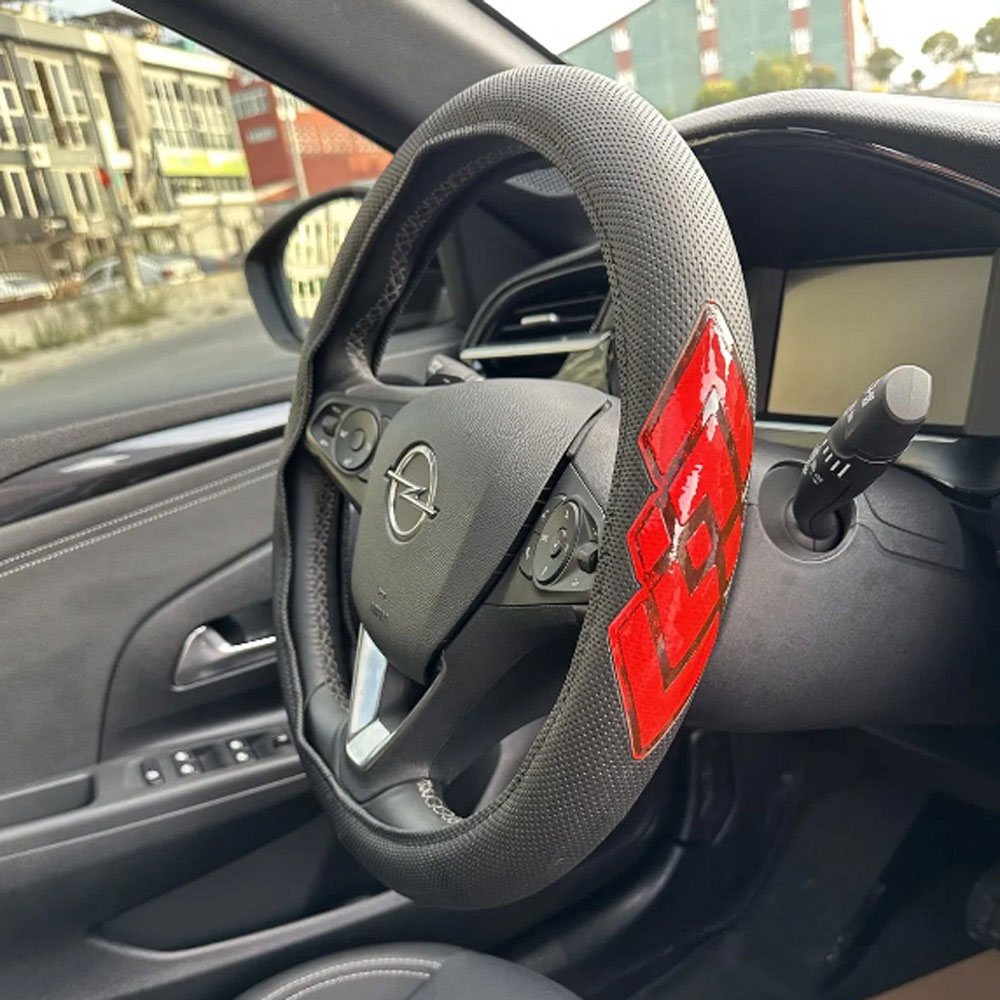 Geçmeli Direksiyon Kılıfı Fosforlu Baklava Kırmızı